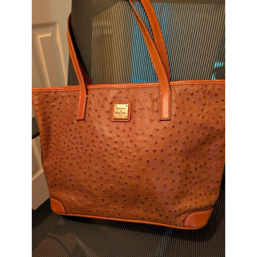 Dooney & Bourke Ostrich Embossed Leather Tote Bag Brown Large Purse